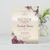 Tiara, bloemendiamanten bordeauxrood Sweet 16-fees Kaart (Staand voorkant)