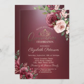 Tiara, Bourgogne Rozen Quinceañera Kaart (Voorkant / Achterkant)