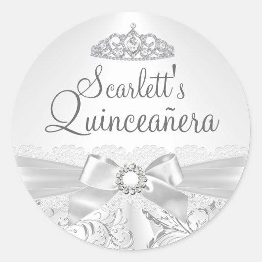  Tiara & Bow Silver Quinceanera Sticker (Voorkant)