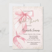Tiara,Confetti,Pink Bow Striped Bridal Shower Kaart (Voorkant)