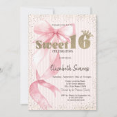 Tiara,Confetti,Roze Strik lint Sweet 16 Kaart (Voorkant)