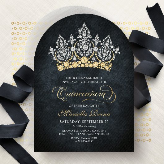 Tiara Crown Diamond Quinceanera Invitation Kaart