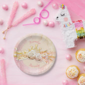 Tiara diamant bloemenboeket roze goud girly schatt papieren bordje (Feest)