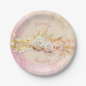 Tiara diamanten bloemenboeket roze goud meisjesach papieren bordje (Voorkant)