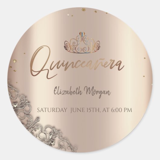 Tiara Diamanten Cooper Quinceañera Ronde Sticker (Voorkant)