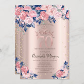 Tiara Diamonds Blauw Rozen Roos Goud 70e Verjaarda Kaart (Voorkant / Achterkant)