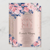 Tiara Diamonds Blauw Rozen Roos Goud 80e Verjaarda Kaart (Voorkant / Achterkant)