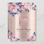 Tiara Diamonds Blauw Rozen Roos Goud 85e Verjaarda Kaart (Voorkant / Achterkant)