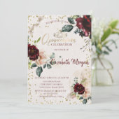 Tiara, Diamonds Burgundy Rozen Quinceañera Kaart (Staand voorkant)