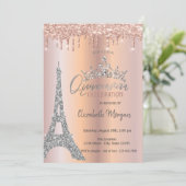 Tiara Drops Glitter Roze Goud Kaart (Staand voorkant)