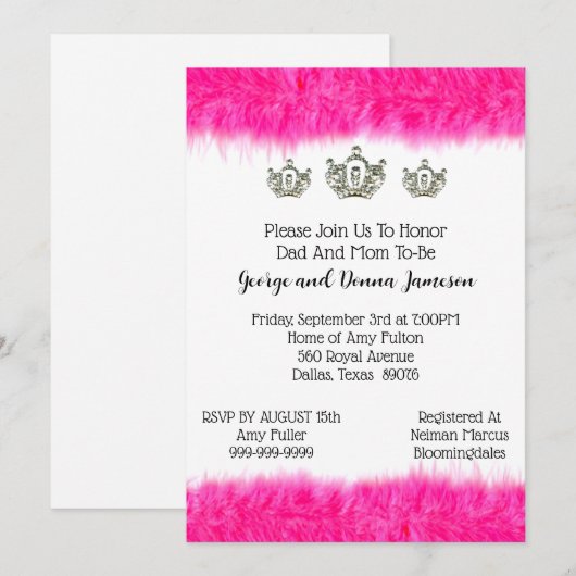 Tiara en Fluff Baby Princess Feest Kaart (Voorkant / Achterkant)