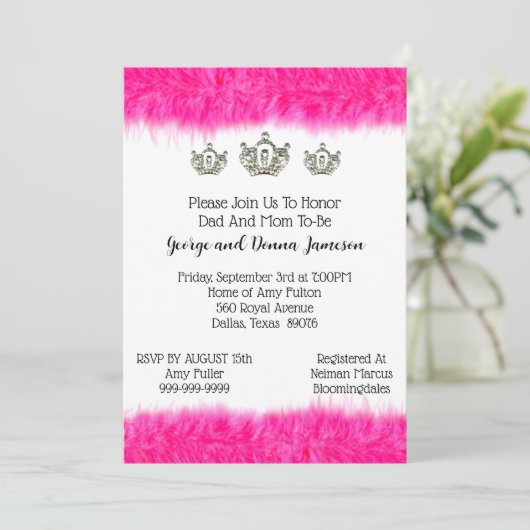 Tiara en Fluff Baby Princess Shower-uitnodiging Kaart (Staand voorkant)