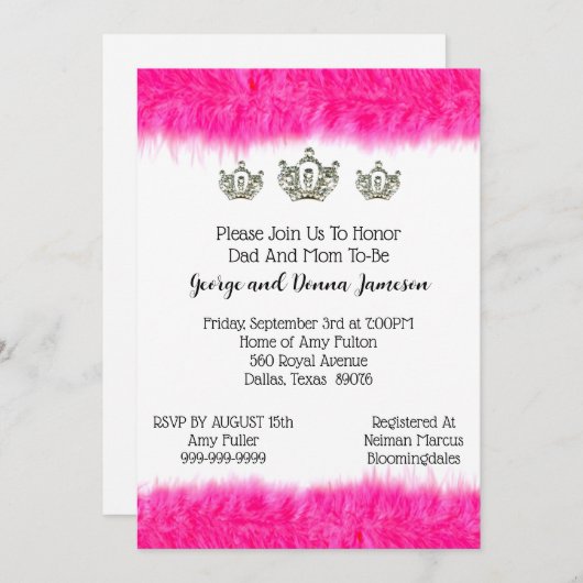 Tiara en Fluff Baby Princess Shower-uitnodiging Kaart (Voorkant / Achterkant)