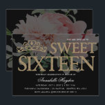 Tiara Floral Black en Gold Sweet 16 Kaart<br><div class="desc">Elegant Black en Gold Tiara Floral Sweet 16 Uitnodiging</div>