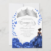 Tiara Floral Royal Blauwe Bloemen Quinceanera Kaart (Voorkant)