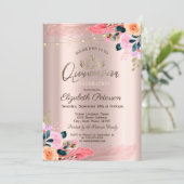 Tiara, Flowers Feather Roos Gold Quinceañera Kaart (Staand voorkant)