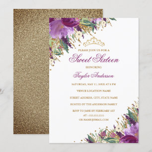 Tiara Glans Amethyst Paars Bloemig Sweet Sixteen Kaart