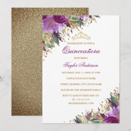 Tiara Glans Amethyst Paarse Bloemige Quinceanera Kaart
