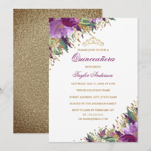 Tiara Glans Amethyst Paarse Bloemige Quinceanera Kaart