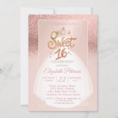 Tiara, Glitter Bokeh Ombre, Dress Sweet 16 Party Kaart (Voorkant)