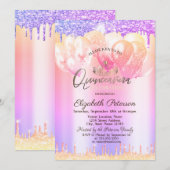 Tiara, Glitter Drops Ballonnen Ombre Quinceañera Kaart (Voorkant / Achterkant)