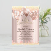 Tiara, Glitter Drops Ballonnen Quinceañera Kaart (Staand voorkant)