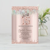 Tiara, Glitter Drops Regenboog Confetti Quinceañer Kaart (Staand voorkant)