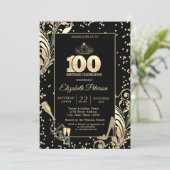 Tiara Glitter Heels Diamonds Swirls 100th Birthday Kaart (Staand voorkant)