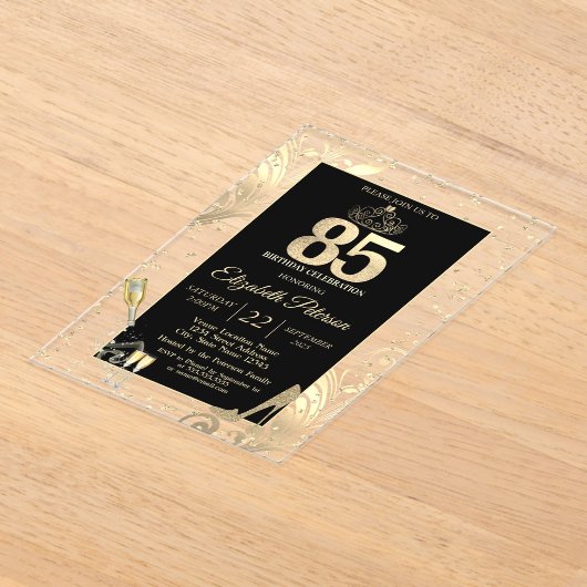 Tiara Glitter Heels Diamonds Swirls 50e verjaardag Acryl Uitnodigingen (Laagn)