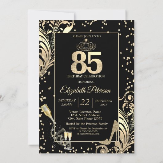 Tiara Glitter Heels Diamonds Swirls 50e verjaardag Kaart (Voorkant)