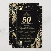 Tiara Glitter Heels Diamonds Swirls 50th Birthday Kaart (Voorkant / Achterkant)