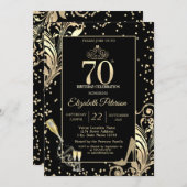 Tiara Glitter Heels Diamonds Swirls 70th Birthday Kaart (Voorkant / Achterkant)