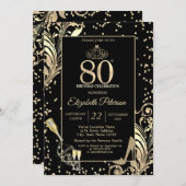 Tiara Glitter Heels Diamonds Swirls 80th Birthday Kaart (Voorkant / Achterkant)