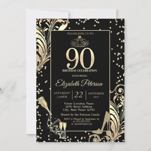 Tiara Glitter Heels Diamonds Swirls 90ste verjaard Kaart (Voorkant)