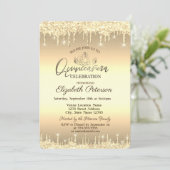 Tiara, Gold Glitter drups Quinceañera Kaart (Staand voorkant)