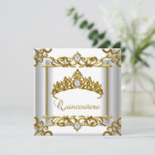Tiara Gold White Quinceanera 15e verjaardag Kaart (Staand voorkant)