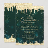 tiara, gouden glitter druppels sterren groen quinc kaart (Voorkant / Achterkant)