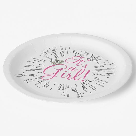 Tiara "Het is een meisje!" Baby Shower Papieren Bordje (Gekanteld)