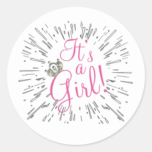 Tiara "Het is een meisje!" Baby Shower Ronde Sticker (Voorkant)