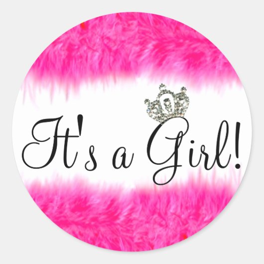Tiara "Het is een meisje!" Baby Shower Ronde Sticker (Voorkant)
