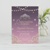 Tiara,Kerstverlichting,Kant Quinceañera Kaart (Staand voorkant)