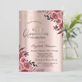 Tiara, licht chique Bourgondische Rozen Quinceañer Kaart (Staand voorkant)