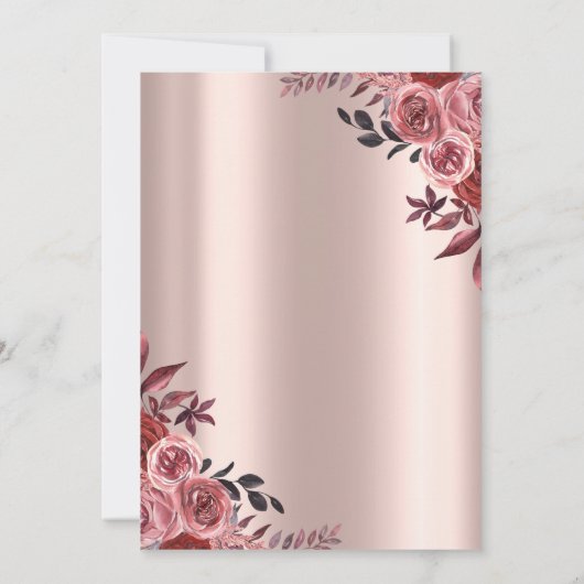 Tiara, licht chique Bourgondische Rozen Quinceañer Kaart (Achterkant)