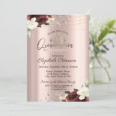 Tiara,Lichten,Bourgogne Rozen,Roos Gold Quinceañer Kaart (Staand voorkant)