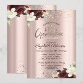 Tiara,Lichten,Bourgogne Rozen,Roos Gold Quinceañer Kaart (Voorkant / Achterkant)