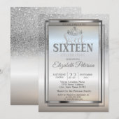 Tiara, Lijst Silver Glitter Bokeh Sweet 16 Party Kaart (Voorkant / Achterkant)