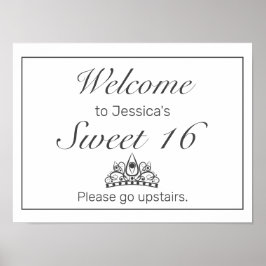 Tiara Minimalist White Sweet 16 Welkomstteken Poster