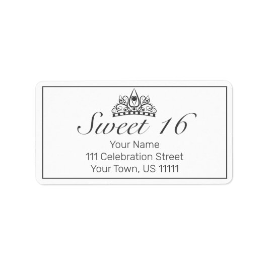 Tiara Modern Minimalistisch Wit Sweet 16 Adres Etiket (Voorkant)