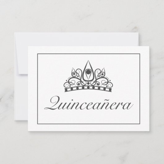 Tiara Modern Minimalistisch Wit Zwart Qinceanera RSVP Kaartje (Voorkant)