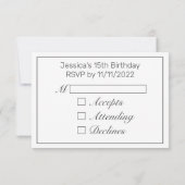 Tiara Modern Minimalistisch Wit Zwart Qinceanera RSVP Kaartje (Achterkant)